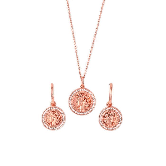 Rose Gold Victorian Coin Pendant Set