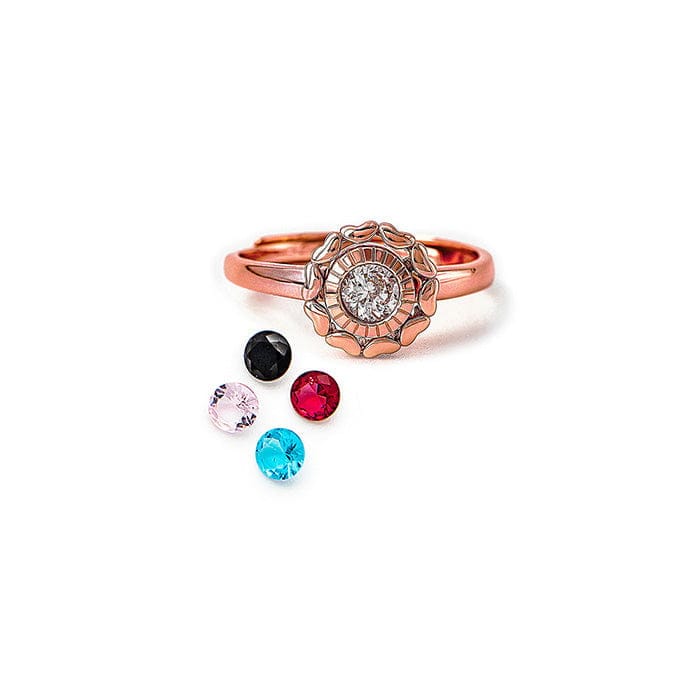 Rose Gold Wheel Of Heart Adjustable Ring (5 in 1 Crystal)