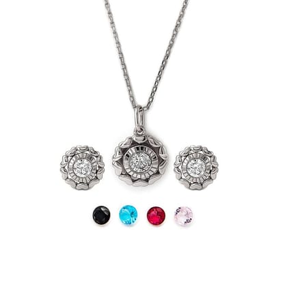 Silver Wheel Of Heart Pendant Set (5 in 1 Crystal)