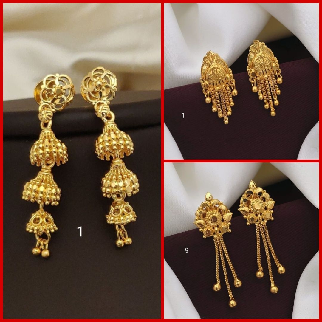 Earrings Jhumkhas Gold Jhumka Charming Women's and Girls (RK_JE-1) & Gold Plated Earrings for Women's & Girls (RK_G-1,G-9) (COMBO PACK OF 3 PAIRS)