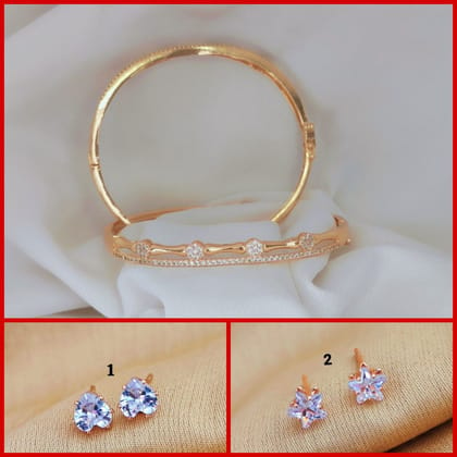 AD Rose Gold Bracelet For Girls And Women's (RK_04) & AD Stone Rose Gold Tops Earrings For girls and Women's (RK_AD.RE-1,RE-2) (COMBO PACK OF 1 PIC & 2 PAIRS)