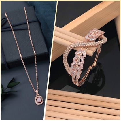 Excellent Rose Gold Necklace for Women And Girls (1) & Rose Gold daimond brecelet (COMBO PACK OF 2 PIC)