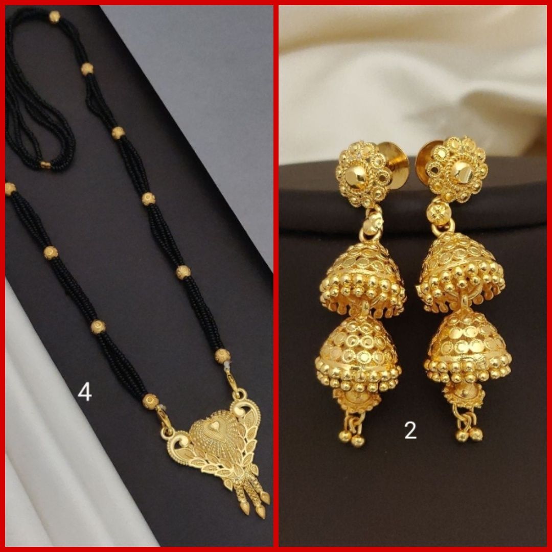 New Gold Plated Dhaga mangalsutra For Women's (RK_DM-4) & Earrings Jhumkhas Gold Jhumka Charming Women's and Girls (RK_JE-2) (COMBO PACK OF 1 PIC & 1 PAIRS)