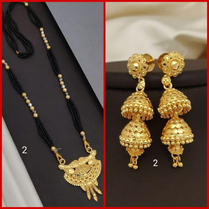 New Gold Plated Dhaga mangalsutra For Women's (RK_DM-2) & Earrings Jhumkhas Gold Jhumka Charming Women's and Girls (RK_JE-2) (COMBO PACK OF 1 PIC & 1 PAIRS)