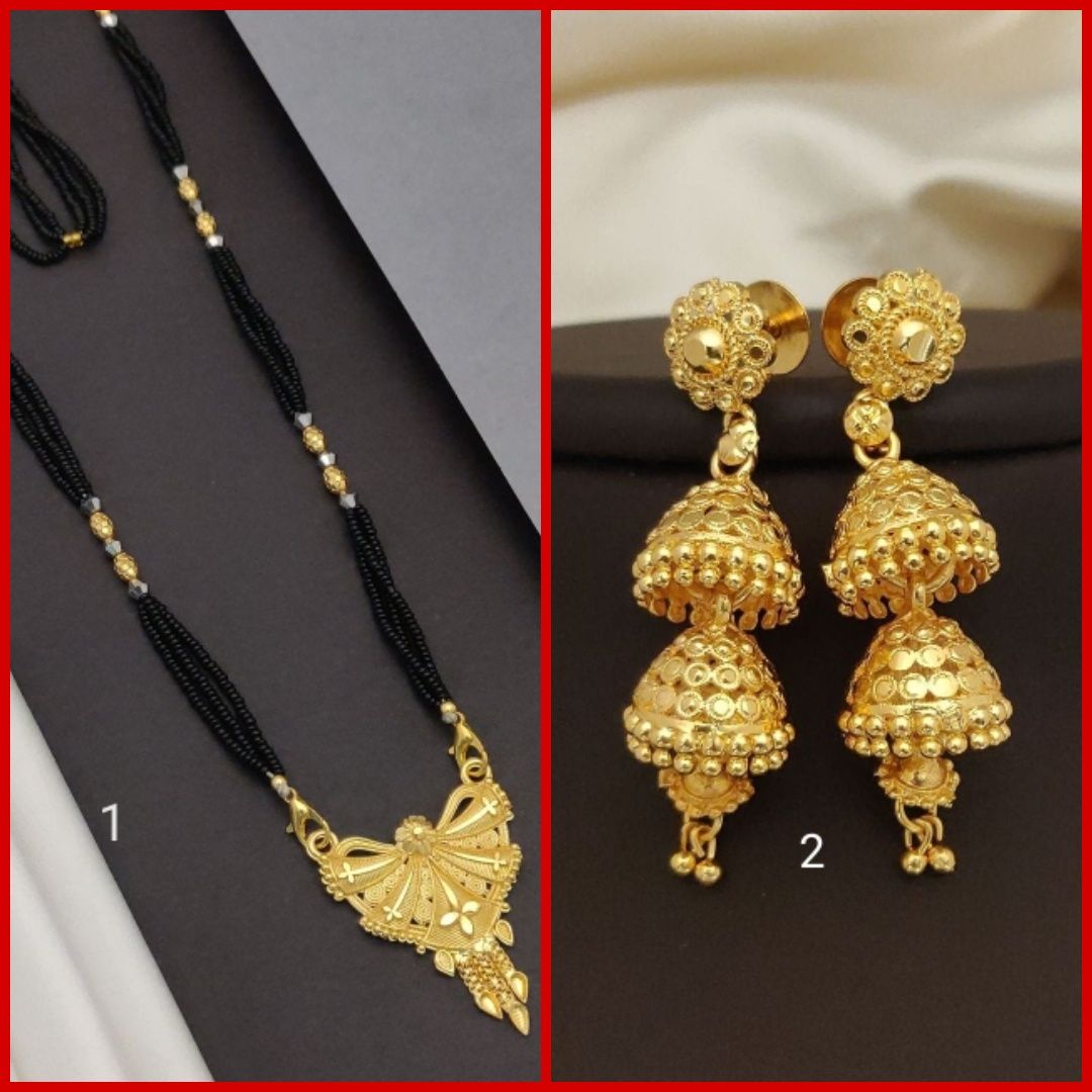 New Gold Plated Dhaga mangalsutra For Women's (RK_DM-1) & Earrings Jhumkhas Gold Jhumka Charming Women's and Girls (RK_JE-2) (COMBO PACK OF 1 PIC & 1 PAIRS)