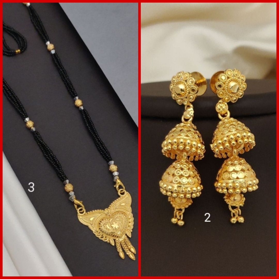 New Gold Plated Dhaga mangalsutra For Women's (RK_DM-3) & Earrings Jhumkhas Gold Jhumka Charming Women's and Girls (RK_JE-2) (COMBO PACK OF 1 PIC & 1 PAIRS)