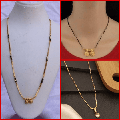 Attractive Alloy Women's Mangalsutra & SPECIAL MAHARASTRA GOLEDN VATI MANGALSUTRA & Gold Beautiful and Fancy CHAIN-PENDANTS necklaces For Girls and women's (RK) (COMBO PACK OF 3 PIC)