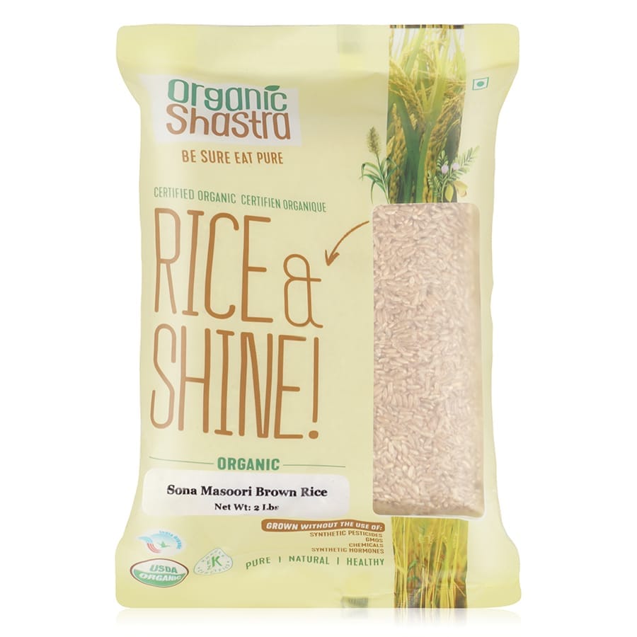 Organic Shastra Organic Gluten Free Sonamasuri Brown Unpolished Rice - 1Kg | All Natural, Quality Health Food, Enriched with Dietary Fibers & Nutrients