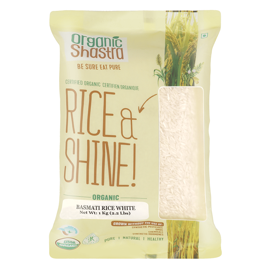 Organic Shastra White Basmati Rice, Healthy and Tasty for Daily Use,Long Grain, Pleasant Aroma, Instant Boost Your Energy, Perfect for Everyday Cooking - 1 KG