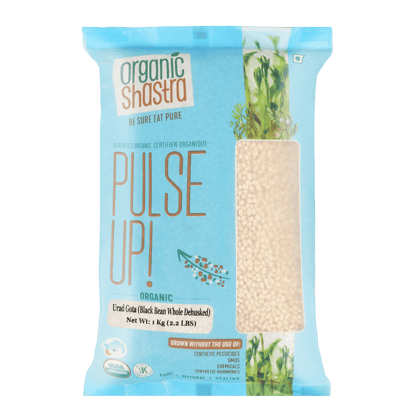 Organic Shastra | Certified Organic | Urad Gota Whole Without Skin | 1 KG | Urad White Whole | Minapa Pappu | Vegan | Gluten-Free | Plant Based High Protein | Rich In Iron