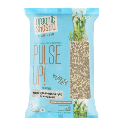 Organic Shastra Unpolished Green Moong Dal Split/Hari Moong Dal Chilka/Green Gram | 100% Organic | Chemical Free & Pesticides Free | Tastier & Rich Flavour - 1 KG