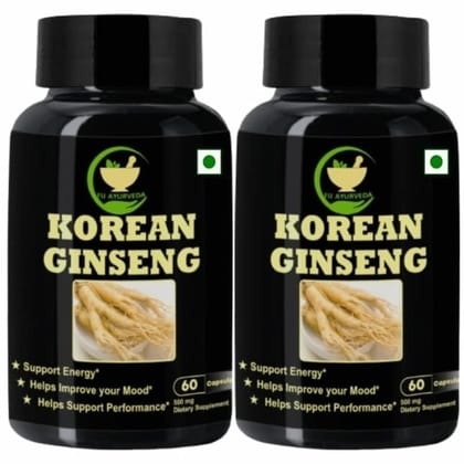 FIJ AYURVEDA Korean Ginseng Root Extract Dietary Supplement | Strength, Stamina & Energy � 500mg 60 Capsules (Pack of 2)