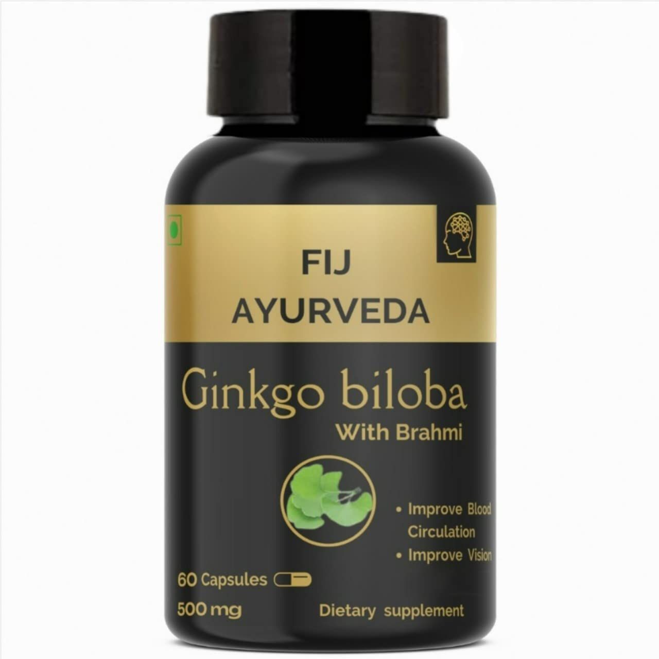 FIJ AYURVEDA Ginkgo Biloba with Bramhi Extract Supports Memory & Focus for Men & Women - 500mg 60 Capsules