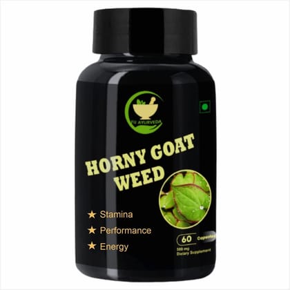 FIJ AYURVEDA Horny Goat Weed | Epimedium Extract | with Maca Root Extract Dietary Supplement for Men & Women - 500mg 60 Veg Capsules (Pack of 1)