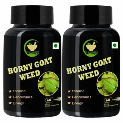 FIJ AYURVEDA Horny Goat Weed Epimedium Extract With Maca Root Extract Dietary Supplement - 500mg 60 Veg Capsules (Pack of 2)