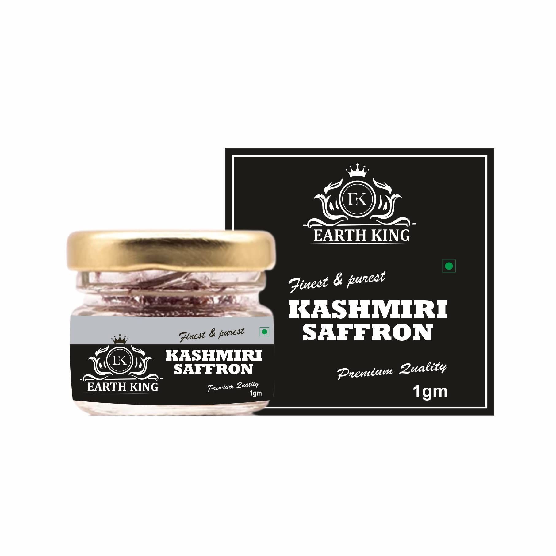 EARTH KING Pure & Natural A++ Grade Kashmiri Saffron Threads | Original Kesar | Kesar/Keshar/Zafran/Jafran for Men & Women � 1GM