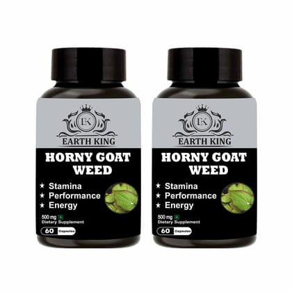 EARTH KING Horny Goat Weed Capsule | Epimedium Extract | with Maca Root Powder - 500mg 60 Capsules (Pack of 2)