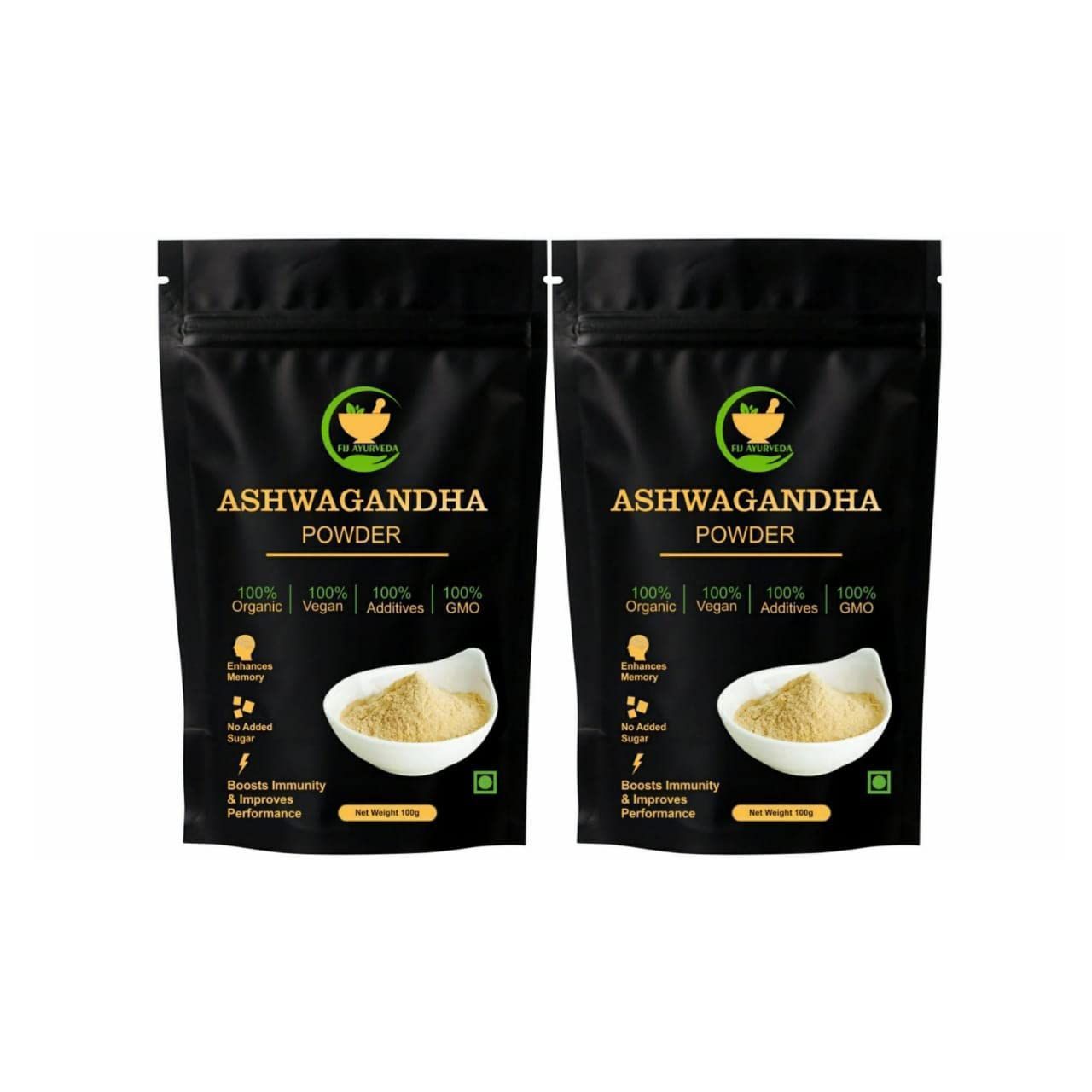 FIJ AYURVEDA 100% Pure Ashwagandha Powder (Withania Somnifera)Supports Anxiety & Stress - 100gm (Pack of 2)