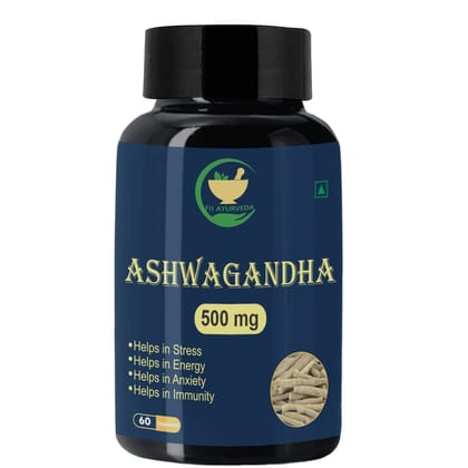 FIJ AYURVEDA Ashwagandha Capsule Helps in Anxiety & Stress Relief for Men & Women - 500mg 60 Capsules