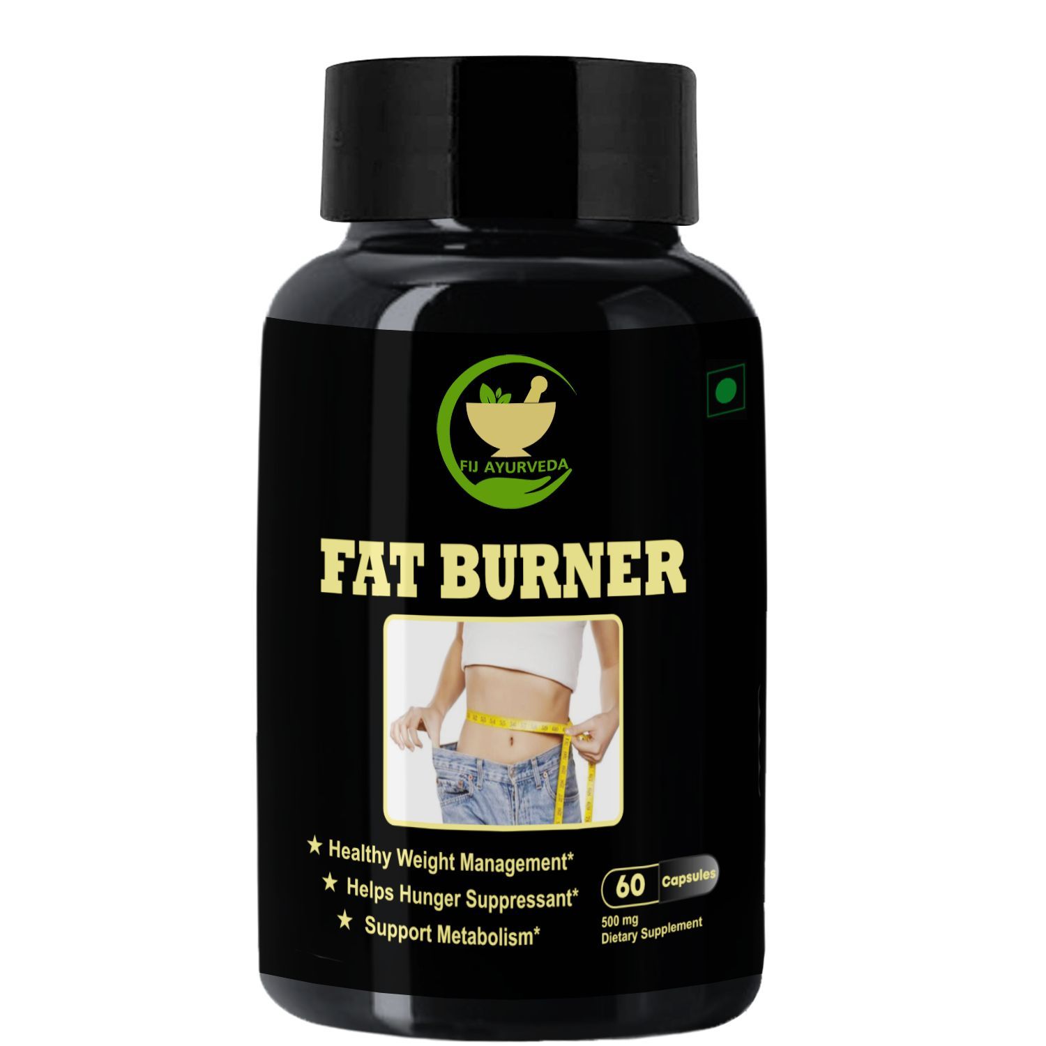 FIJ AYURVEDA Fat Burner Capsule for Weight Loss Capsule, Fat Cutter Capsule, Fat Loss Capsule, Belly Fat, Slim Body Shape, Fat Burner Capsule, Garcinia Cambogia, Weight Loss, Zero Figure, Slimming & Wajan Kam karne ki Dawa - 500mg 60 Capsules (Pack of 1)