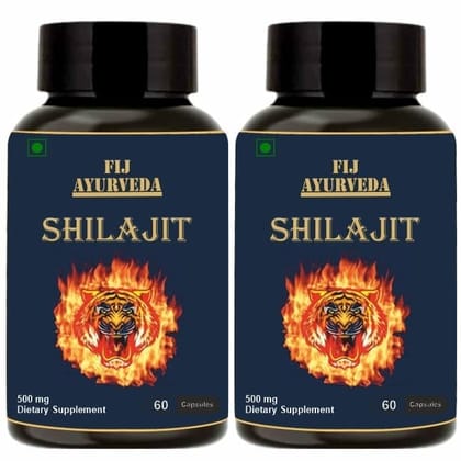 FIJ AYURVEDA Shilajit/Shilajeet Capsule Supports Vigor & Vitality - 500mg 60 Capsules (Pack of 2)