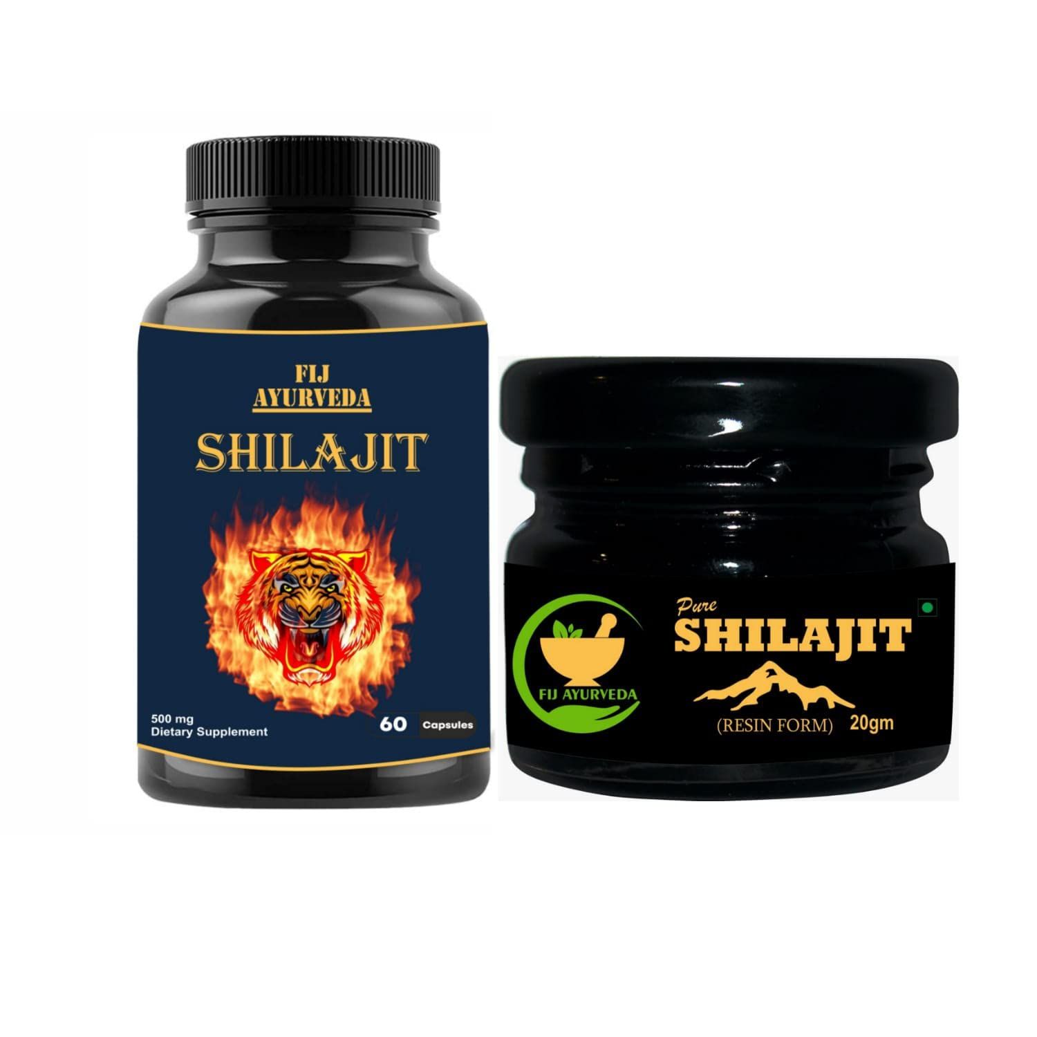 FIJ AYURVEDA Pure Shilajit/Shilajeet Resin 20Gm with Shilajit Capsule � 60 Capsules (Combo Pack)