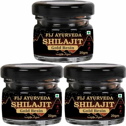 FIJ AYURVEDA Shilajit/Shilajit Gold Resin (Semi Liquid) with Ashwagandha, Black Musli & 24K (Gold | Shudh Shilajit | Supports Strength, Stamina & Energy - 20Gm (Pack of 3)