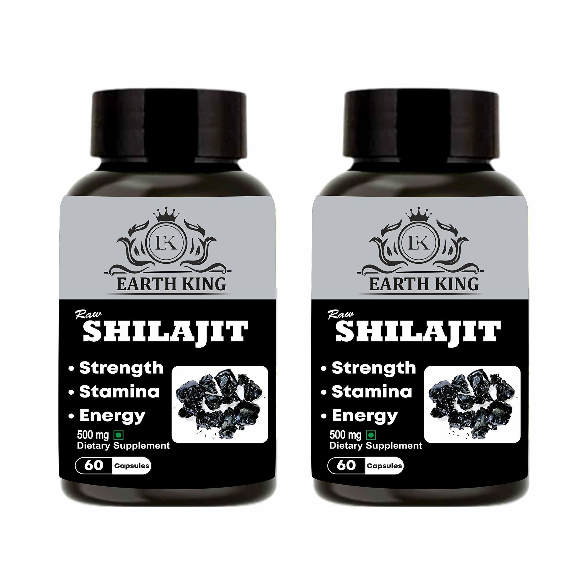 EARTH KING Raw Shilajit/Shilajeet Extract Capsule - 500mg 60 Capsules (Pack of 2)