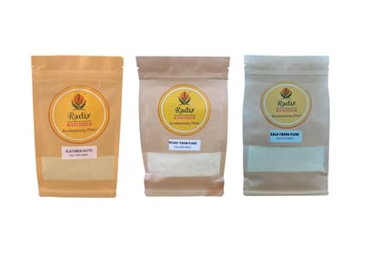 Radix Nutritive® protein counter. Flavored Sattu, Besan and Kala Chana flour. 500 gm each. Gluten-free. Natural Products.