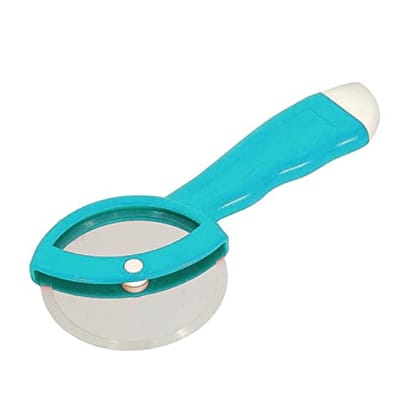 GLOBAL IMPEX Stainless Steel Pizza Cutter Premium Food Grade with Comfortable Plastic Handle Wheel Type Cyan Green Color with Sharp Blade (Pack of 1)