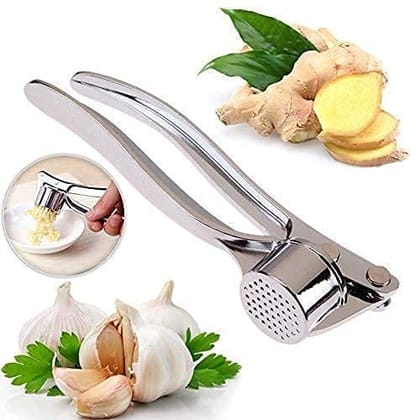 GLOBAL IMPEX  Stainless Steel Finish (ZINC) Heavy Quality (150 Gram) Garlic Crusher Presser Press Multi-Function Manual Portable Grinding Mincer Chopper Cutter Professional Chopper for Kitchen(Garlic use Only)