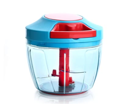 GLOBAL IMPEX Vegetable Quick Mini Handy Dori Chopper with 3 Steel Blade for Effortlessly Chopping Fruits and Whisker Multipurpose Compact Dry Fruit and Onion Speedy Cutter (Sky Blue & Red 450ml)