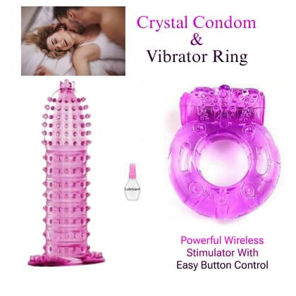 Crystal Condom & Vibrating Silicone Ring Extra Intense Pleasure (Pack of 2) Multicolor