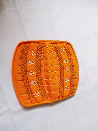 Orange Hand Embroidered Cotton Potli Bag