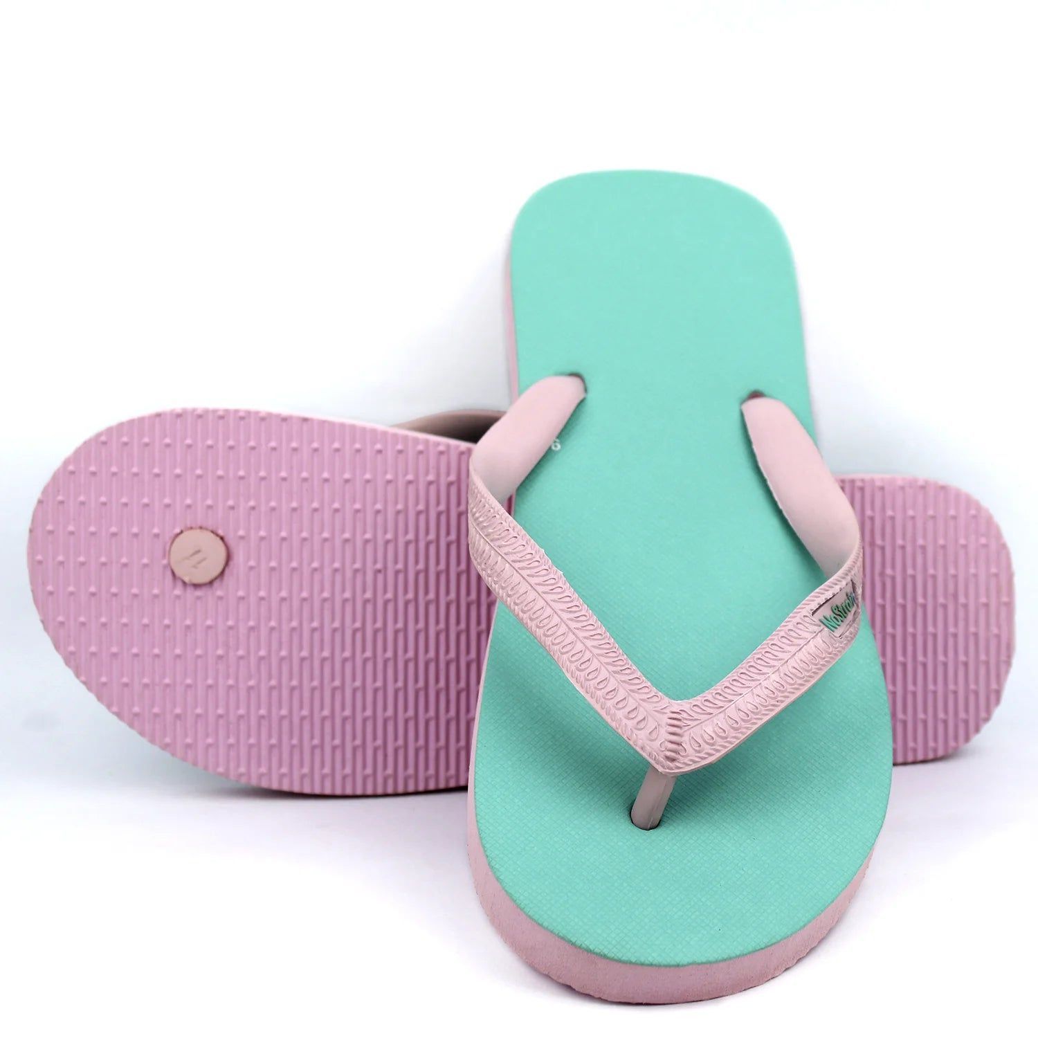 Sea Green & Pink Natural Rubber Flip-Flop Slippers (Men)