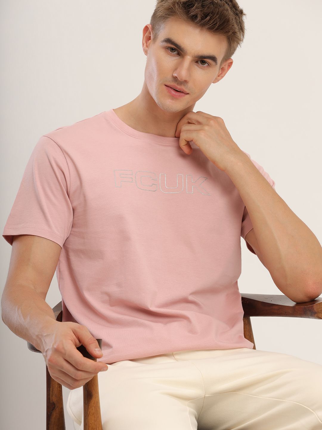 FCUK Play Wembley, Men's Pink Crew neck T-Shirt