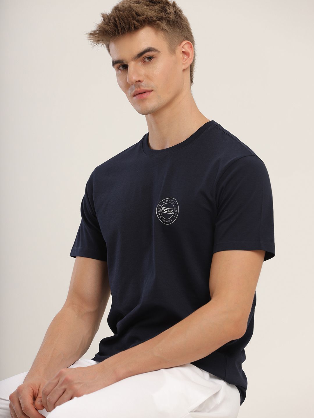 FCUK Play Lez, Men's Navy blue Crew neck T-Shirt