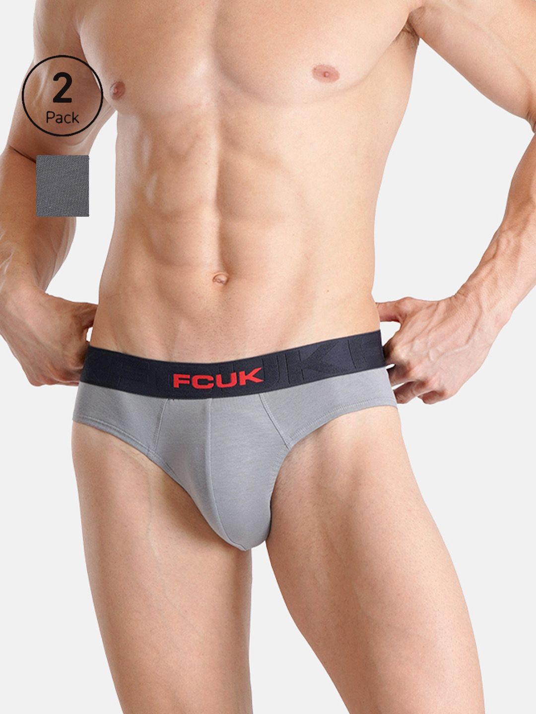 FCUK Flex Archway, Men's Solid Briefs Pack of 2-BG gray