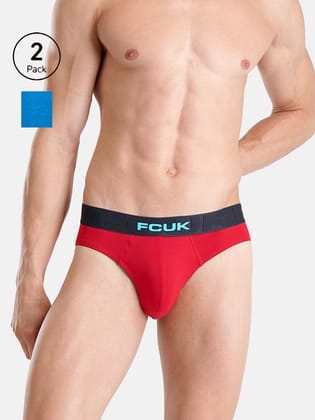 FCUK Flex Archway, Men's Solid Briefs Pack of 2-Blue-Red