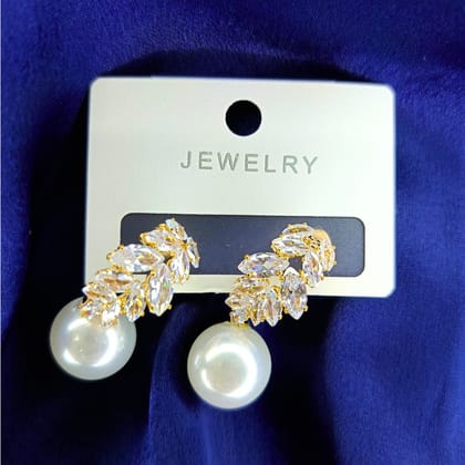 Jewelryklub American Diamond Earrings with Pearl Drop For Girls Women