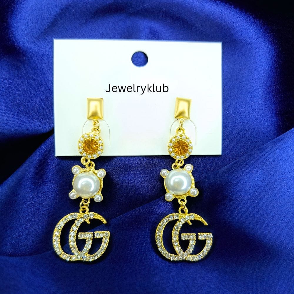 Jewelryklub American Diamond Earrings with Pearl Drop For Girls Women