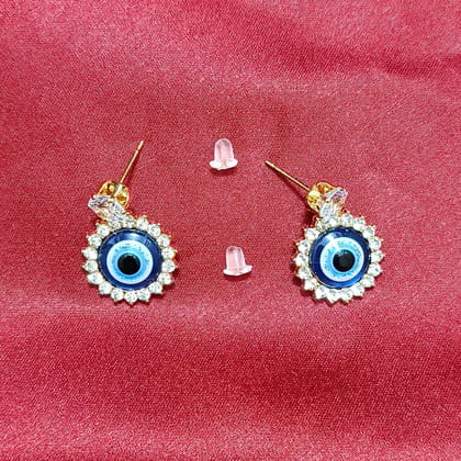 Jewelryklub American Diamond Evil Eye Earrings Rose Gold Plated For Girls Women Round Shape