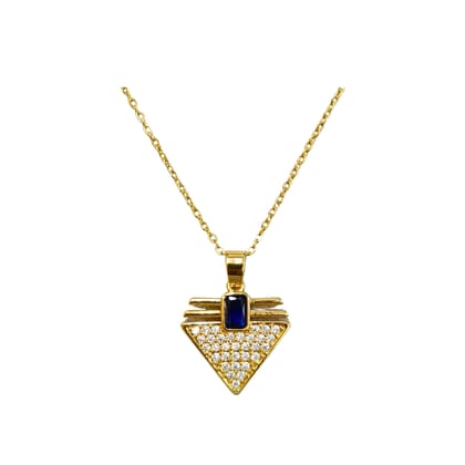 Gold-plated Triangle Pendant Necklace with Blue Center Stone