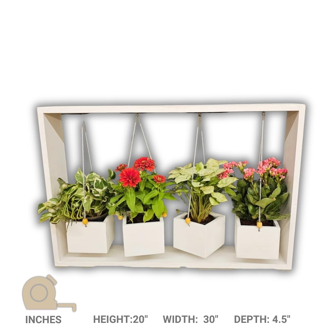 BARISH - Planter Table Top (4 Hanging) I Table Top Planter for Indoor & Outdoor Decoration | Handcrafted Planter Basket with 4 Hanging Pot I 20" x 3" x 4.5" Inches