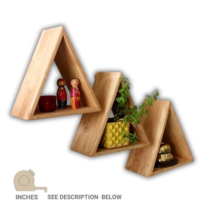 Barish Home DECOR'S - Triangular Wal Shelf (Set of 3) | Wooden Wall Mount Shelves for Home Decor | Home Decor Piece | Handcrafted with Rubberwood | 24 x 24 x 12 (H x W x D)