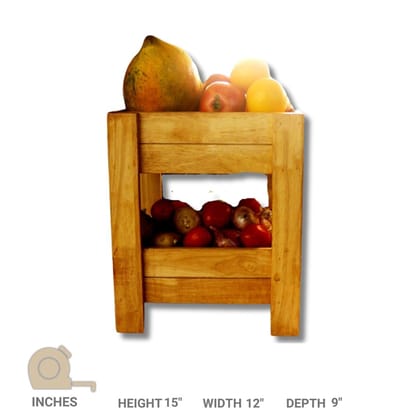 BARISH HOME DECOR'S - Fruit Basket 2 - Beautiful and Elegant | 2 Tier Wooden Fruit and Vegetable Basket | Handcrafted with Rubberwood | Multipurpose Basket Storage