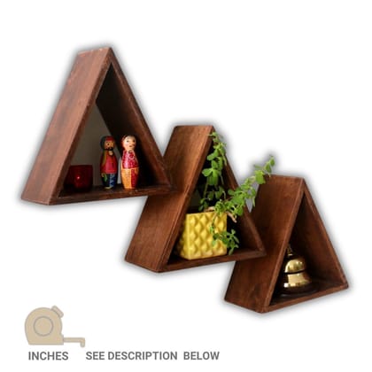 Barish Home DECOR'S - Triangular Wal Shelf (Set of 3) | Wooden Wall Mount Shelves for Home Decor | Home Decor Piece | Handcrafted with Rubberwood | 24 x 24 x 12 (H x W x D