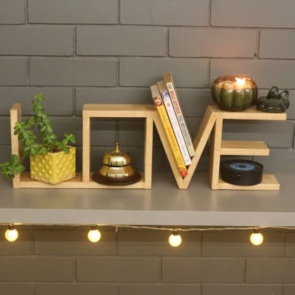 Barish Home DECOR'S - Table Shelf- Love | Wooden Table shelve in Letters 'Love' | Home Decor Piece | Handcrafted with Rubberwood | 20 x 68 x 8 (H x B x D)