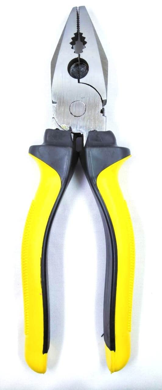 Sky Blue Enterprises Steel 3 Star Lineman Plier Heavy Duty Multipurpose Sturdy Anti Slip Shock proof Plier for Cutting Wires Gripping Bending Straightening Crushing Pulling (8 Inch, Yellow)