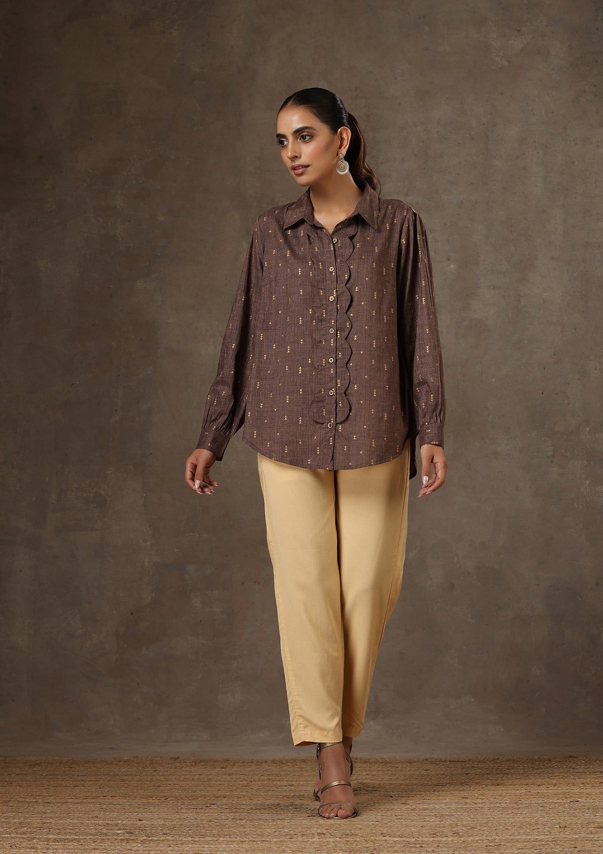 HOC Crafts Rayon Printed Women's Shirt - Brown